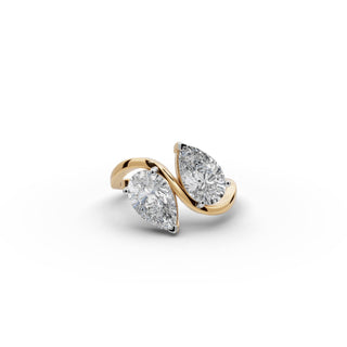 Pear Lab Grown Diamond Basket Set Toi et Moi Ring in yellow gold, view 2