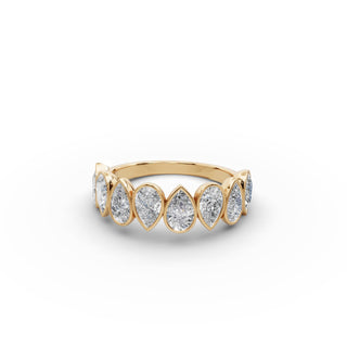 Pear Lab Grown Diamond Bezel Eight Stone Band in yellow gold, front view