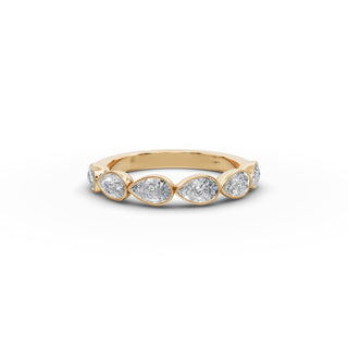 Pear Lab Grown Diamond Bezel Six Stone Band in yellow gold, front view