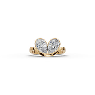 Pear Lab Grown Diamond Bezel Toi et Moi Ring in yellow gold, front view