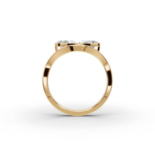 Pear Lab Grown Diamond Bezel Toi et Moi Ring in yellow gold, view 2