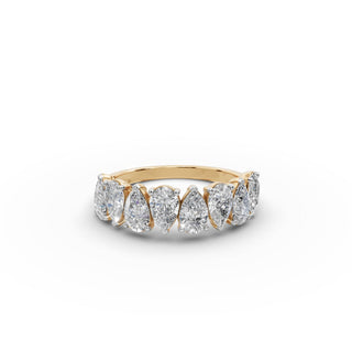 Pear Lab Grown Diamond Eight Stone Band in yellow gold, front view