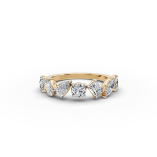 Pear Lab Grown Diamond Five Stone Ring with Mixed Shape Accents in yellow gold, front view
