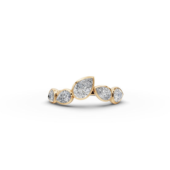 Pear Lab Grown Diamond Five Stone Ring in yellow gold, front view