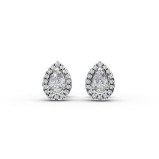 Pear Lab Grown Diamond Halo Stud Earrings in silver, front view