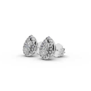 Pear Lab Grown Diamond Halo Stud Earrings in silver, view 2
