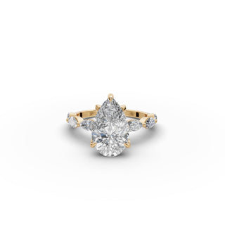 Pear Lab Grown Diamond Hidden Accent Solitaire Ring in yellow gold, front view