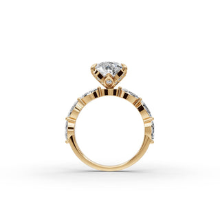 Pear Lab Grown Diamond Hidden Accent Solitaire Ring in yellow gold, view 2