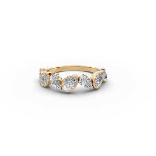 Pear Lab Grown Diamond Seven Stone Band in yellow gold, front view