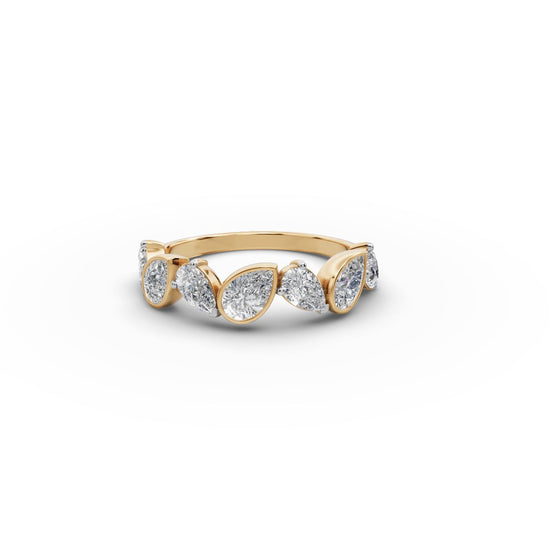 Pear Lab Grown Diamond Seven Stone Band in yellow gold, front view