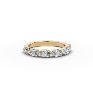 Pear Lab Grown Diamond Six Stone Band in yellow gold, front view