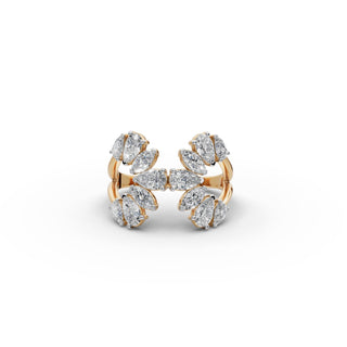 Pear Lab Grown Diamond Statement Ring with Marquise Accents in yellow gold, front view