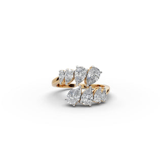Pear Lab Grown Diamond Statement Ring in yellow gold, front view