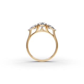 Pear Lab Grown Diamond Three Stone Ring in yellow gold, view 2