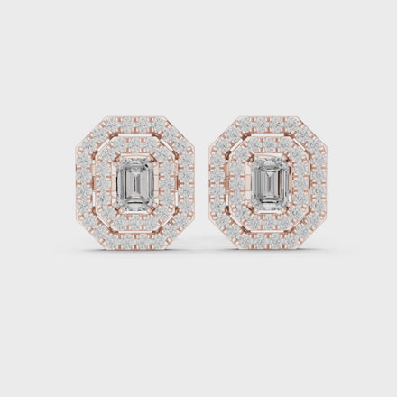 Emerald cut halo lab grown diamond stud earrings in gold by Signora Jewels