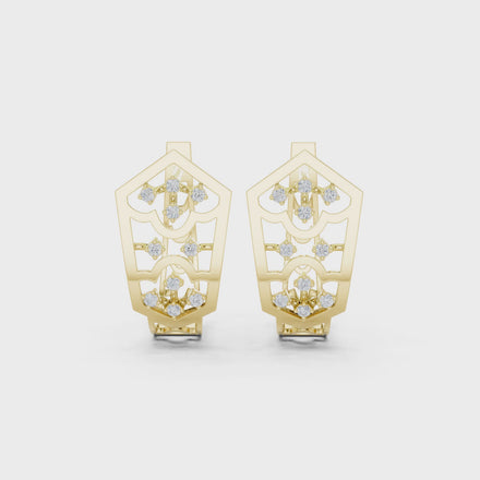 Diamond geometric floral openwork earrings in gold by Signora Jewels