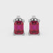 Emerald cut red gemstone solitaire stud earrings in rose gold four prong setting
