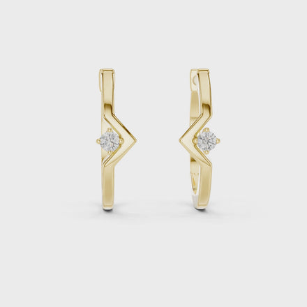 Minimal geometric diamond hoop earrings in polished rose gold finish