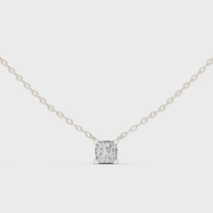 Minimal princess cut solitaire diamond pendant in gold with lab grown diamond by Signora Jewels
