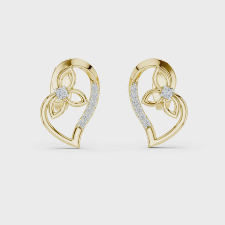 Heart diamond stud earrings in gold with round lab grown diamonds
