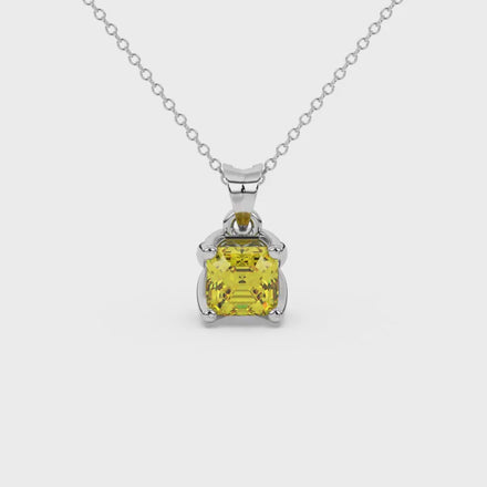 Yellow Asscher cut solitaire pendant in gold featuring a 5.00 MM gemstone in a floral-inspired four-prong petal setting