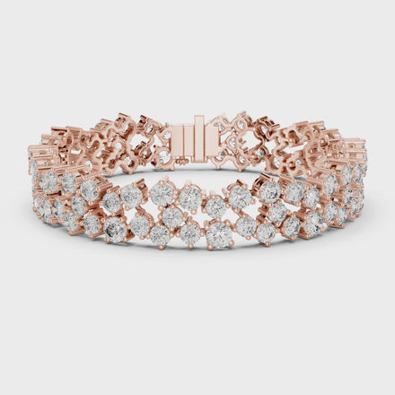 Multi shape lab grown diamond tennis bracelet with clustered round diamond design in yellow white and rose gold