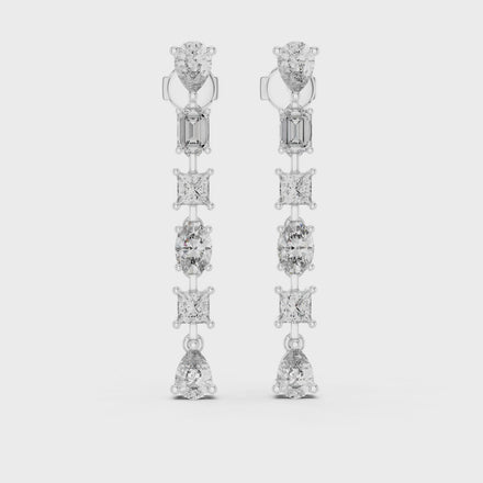 Gold multi shape diamond stud earrings for women