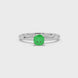 Green cushion cut solitaire gemstone ring with accent diamonds in rose gold four prong setting