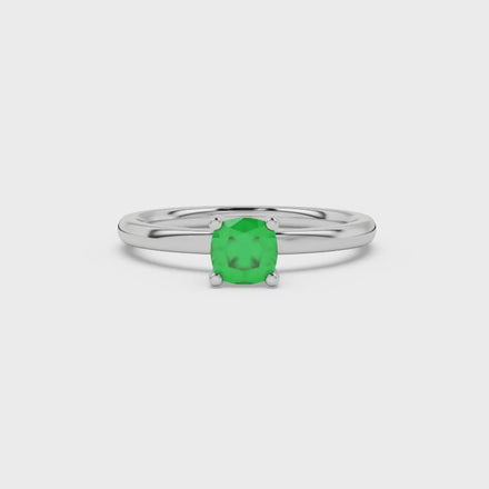Green cushion cut solitaire gemstone ring with accent diamonds in rose gold four prong setting