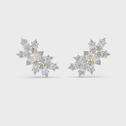 Floral marquise and pear cut lab grown diamond earrings in gold by Signora Jewels