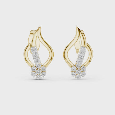 Diamond swirl stud earrings in gold with round diamonds