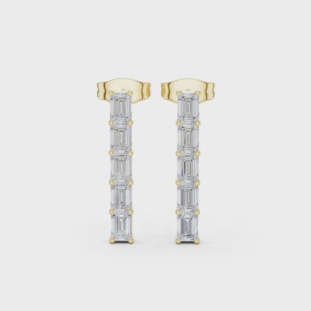 Emerald diamond bar earrings for women