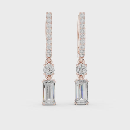 Baguette lab grown diamond drop earrings in gold by Signora Jewels