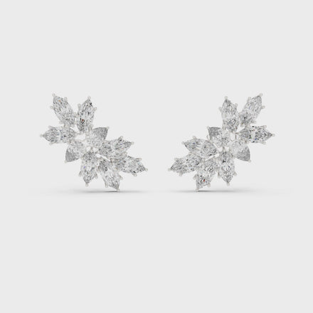 Floral marquise and pear cut lab grown diamond earrings in gold by Signora Jewels