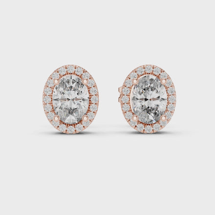 Oval halo diamond stud earrings in gold with lab grown diamonds