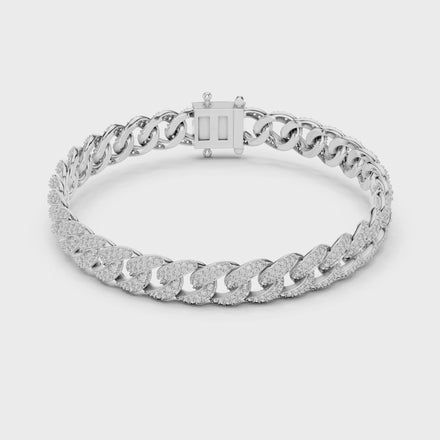 Iced Cuban link lab grown diamond bracelet in yellow gold white gold and rose gold with pave set round diamonds