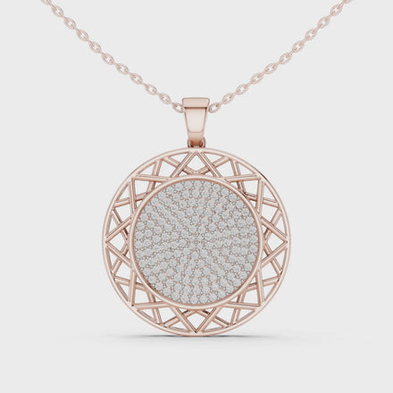 Round diamond medallion pendant in gold with lab grown diamonds by Signora Jewels