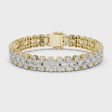 Double row lab grown diamond bracelet with brilliant round diamonds in yellow white and rose gold finishes