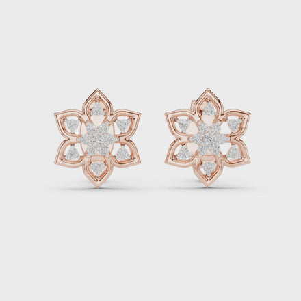 Snowflake diamond stud earrings in gold with round lab grown diamonds