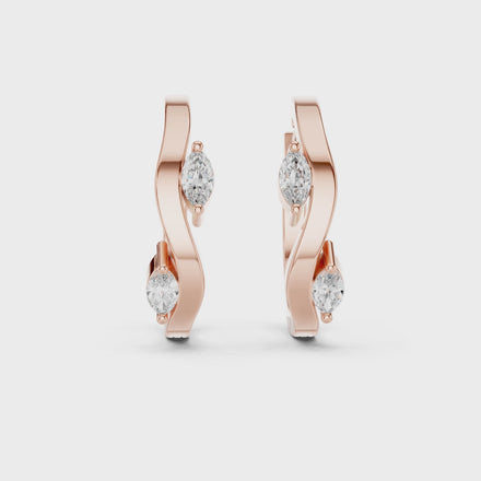 Gold marquise diamond hoop earrings for women