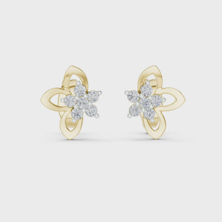 Floral diamond stud earrings in gold with round lab grown diamonds