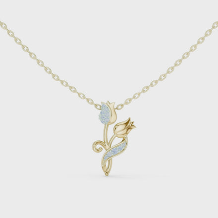 Tulip flower diamond pendant in gold with lab grown diamonds by Signora Jewels