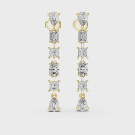 Gold multi shape diamond stud earrings for women