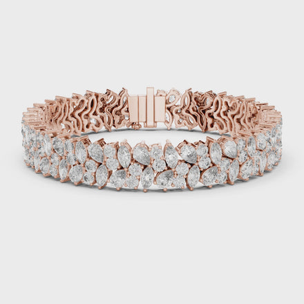 Floral lab grown diamond bracelet with marquise pear and round diamonds in yellow gold white gold and rose gold