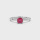 Red cushion cut solitaire ring with tulip basket setting in rose gold