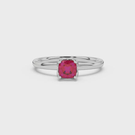 Red cushion cut solitaire ring with tulip basket setting in rose gold