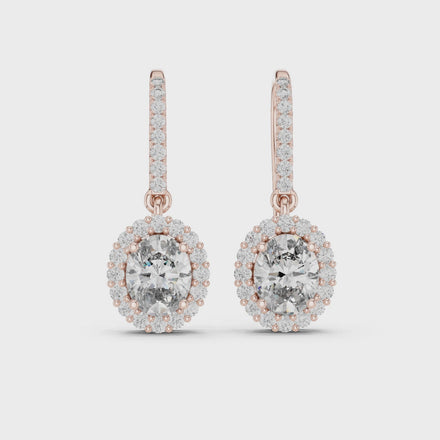 Oval halo lab grown diamond drop earrings in gold by Signora Jewels