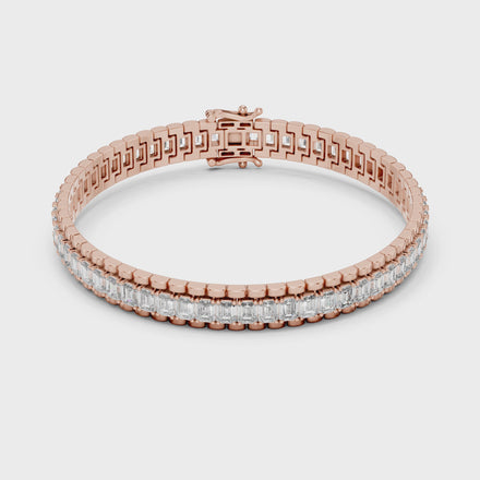 Lab grown round diamond tennis bracelet available in yellow gold white gold and rose gold with 49 brilliant diamonds in elegant collet setting