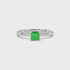 Green Asscher cut solitaire ring in gold featuring a 5.00 MM gemstone in a classic four-prong cathedral setting