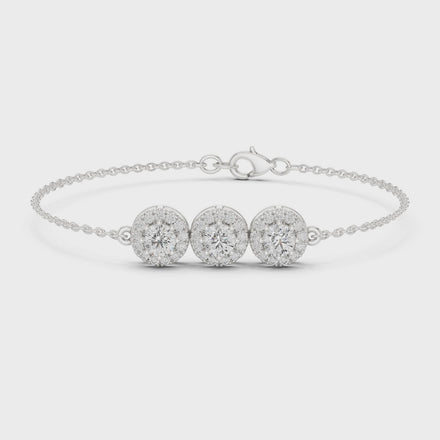 Vintage halo style lab grown diamond bracelet connector with round center diamonds and halo detailing in yellow white and rose gold
